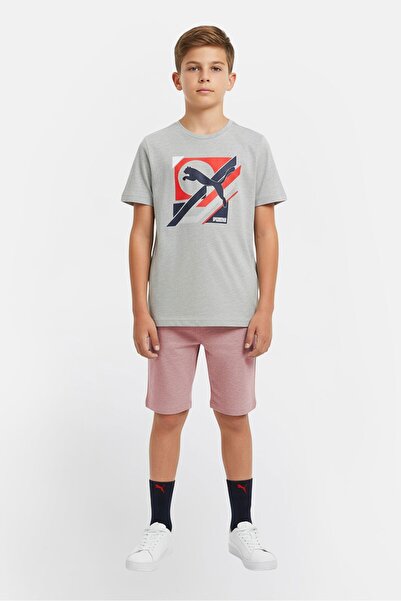 Puma Kids Boy 2 Piece Sportswear Fit Short Sleeves Outdoor T-shirt And Socks, Grey