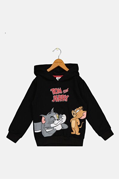 Warner Bros Toddlers Boy Long Sleeve Tom And Jerry Hooded Sweatshirt, Black