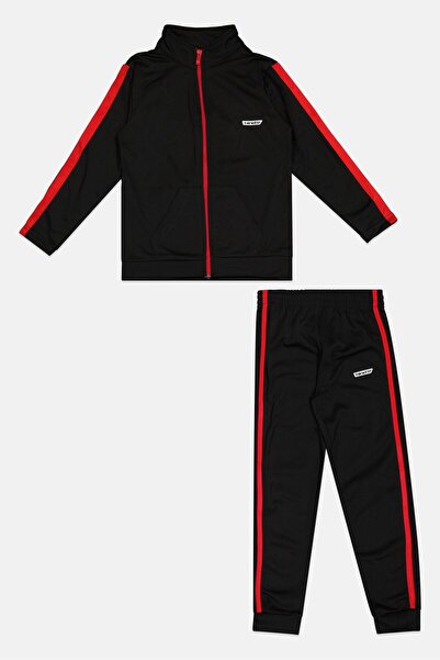 HIND Kids Boy 2 Pcs Brand Logo Long Sleeve Top And Bottom Set, Black