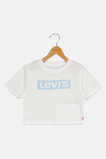 Levi's Kids Girl Crew Neck Short Sleeve Brand Logo Tops, White