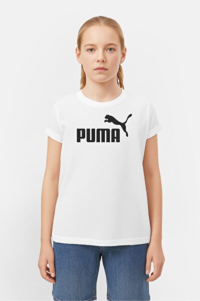 Puma Kids Girl Sportswear Fit Short Sleeve Brand Logo T-shirt, White