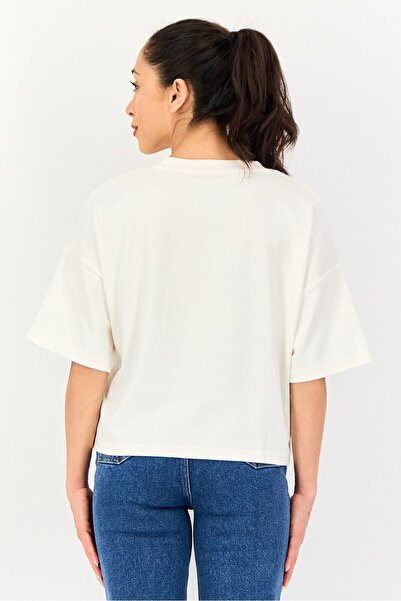 Core Elements Women Crew Neck Plain Short Sleeve T-Shirt, Off White