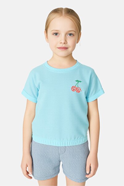 Levi's Kids Girl Brand Logo Short Sleeve Tee, Turquoise