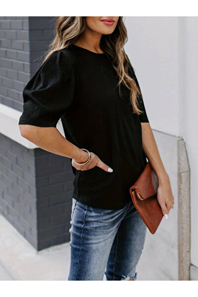 GENCULUS Women's Short Sleeve Pleated Balloon Sleeve Wrap Blouse