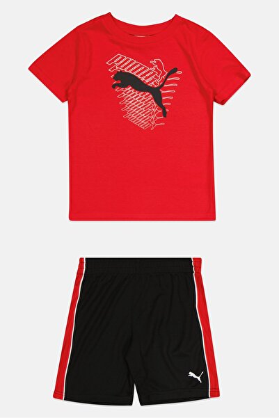 Puma Kids Boy 2 Pcs Sportswear Fit Short Sleeve Top And Bottom Outdoor Set, Multicolor
