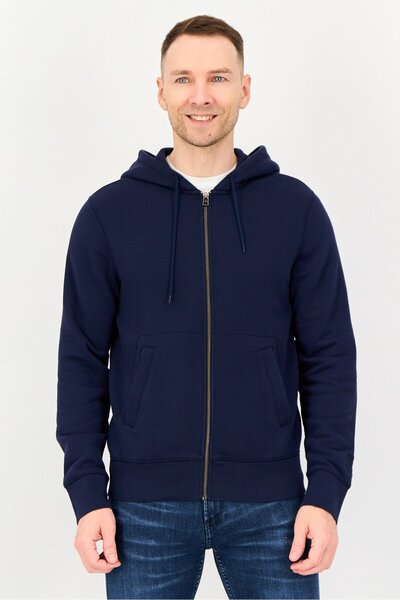 Dockers Men Solid Long Sleeve Full Zip Hoodie, Navy