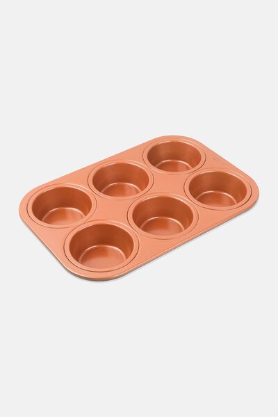 İKO 6 Cup Copper Ceramic Non Stick Muffin Pan, Brown