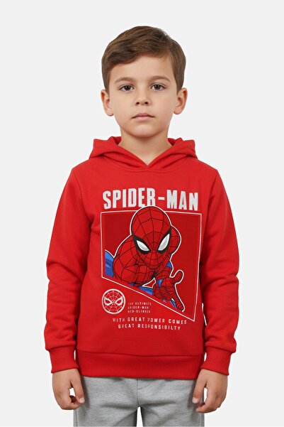 Marvel Toddlers Boy Spider-Man Long Sleeve Hoodie, Red