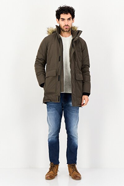 CELIO Men Plain Parka Jacket, Dark Olive