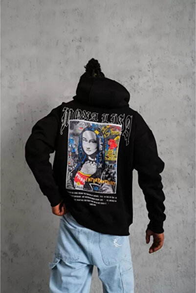 GENCULUS Men's Printed Hooded and Kangaroo Pocket Sweatshirt Black