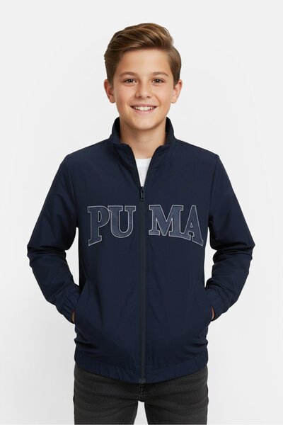 Puma جاكيتات تدريب رياضية بأكمام طويلة للأولاد الصغار، لون أزرق داكن