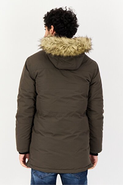 CELIO Men Plain Parka Jacket, Dark Olive