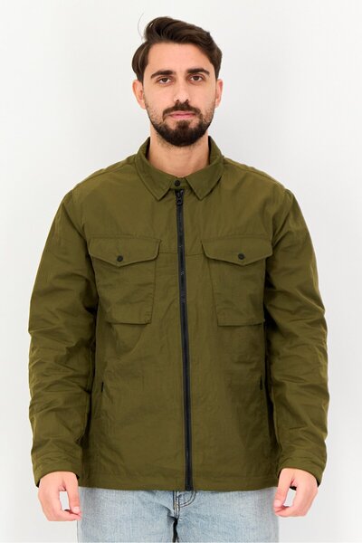 CELIO Men Solid Long Sleeve Windbreaker Jacket, Olive