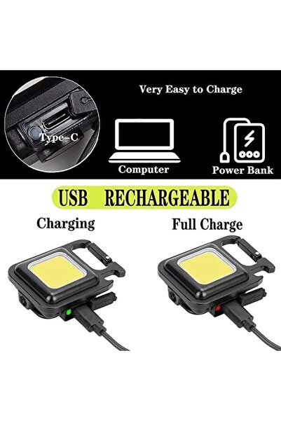 Other COB LED Keychain Flashlight 800 Lumen USB Rechargeable with Holder, 4 Modes, Bottle Opener