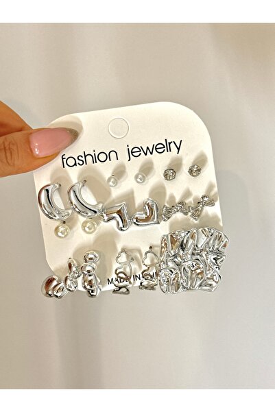 YOUES JEWELRY طقم أقراط مكون من 9 أزواج، طقم أقراط متعدد الألوان باللون الفضي