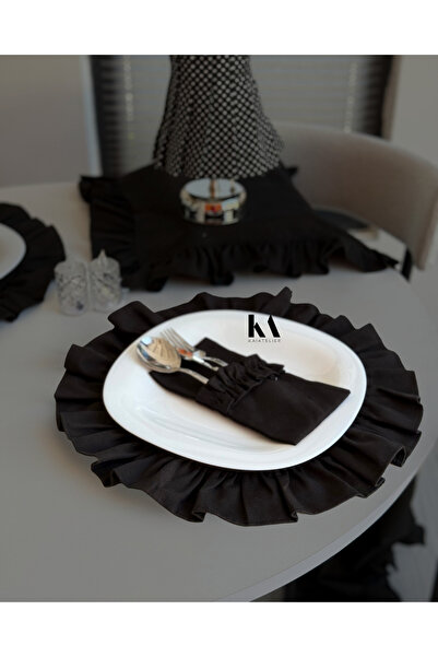 KaiAtelier Σετ 6 Στρογγυλά Σουπλά από Λινό Λουνέ με βολάν / Αμερικανικό Σερβί...