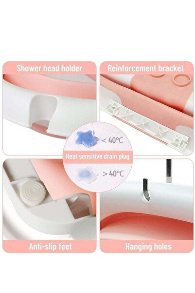 fulina Portable Baby Bathtub, Foldable Baby Bath with Hot Water Thermometer and Non-Slip Stand, (Grey)