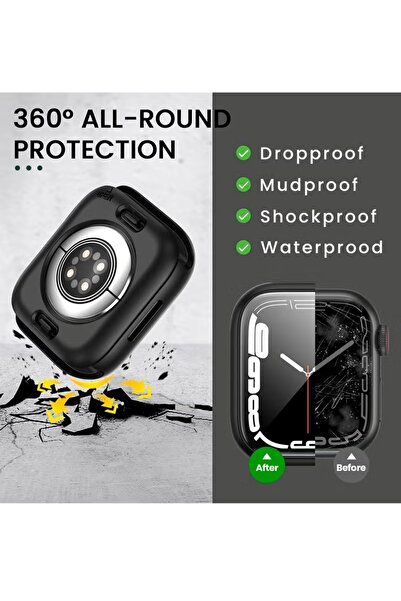 Generic 44mm 360° Protective Case - Waterproof Hard PC Bumper with HD Tempered Glass Screen Protector