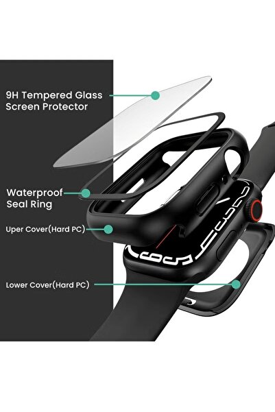 Generic 44mm 360° Protective Case - Waterproof Hard PC Bumper with HD Tempered Glass Screen Protector