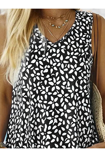 GENCULUS Women's V-Neck Floral Printed Casual Single Jersey Blouse