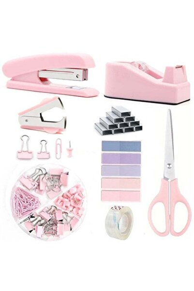 KidLe Office Desk Set — Stapler, Tape Dispenser, Staple Remover, Staples, Scissors, Clips, Tabs