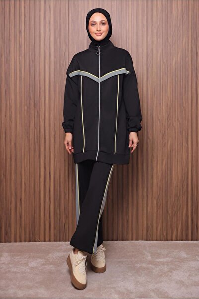 TRENDTESETTÜR Women's Black Pants and Scuba Knitted Suit t 7435