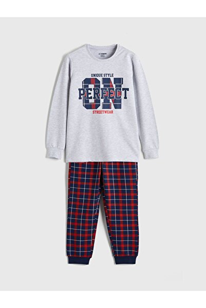 LC Waikiki Lcw Kids Crew Neck Plaid Boys Pajama Set