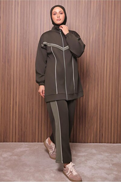 TRENDTESETTÜR Women's Brown (Bitter Brown) Scuba Knitted Suit with Pants t 7435