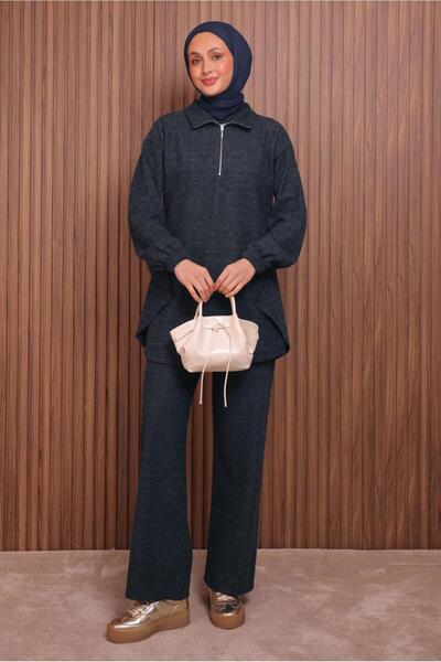 TRENDTESETTÜR Women's Navy Blue Pants and Scuba Knitted Suit t 4935