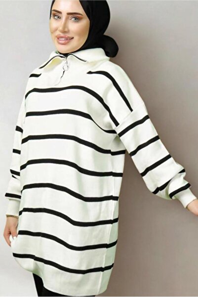 TRENDTESETTÜR Women's Black Striped Knit Tunic t 1208-1