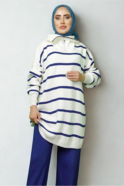 TRENDTESETTÜR Women's Navy Blue (S Cobalt Striped Knit Tunic t 1208-1