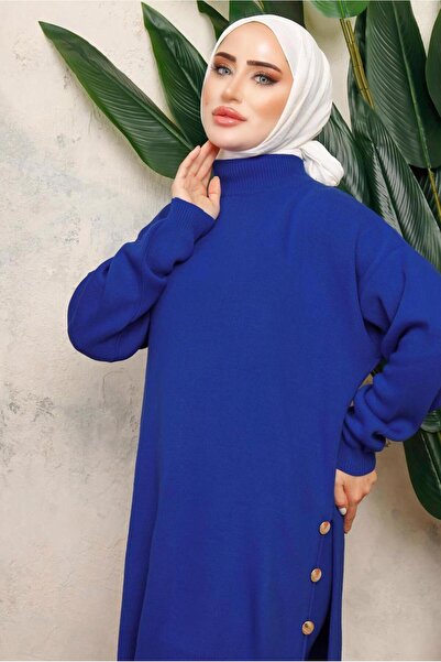 TRENDTESETTÜR Women's Navy Blue (S Cobalt Knitwear Tunic t 0108-1