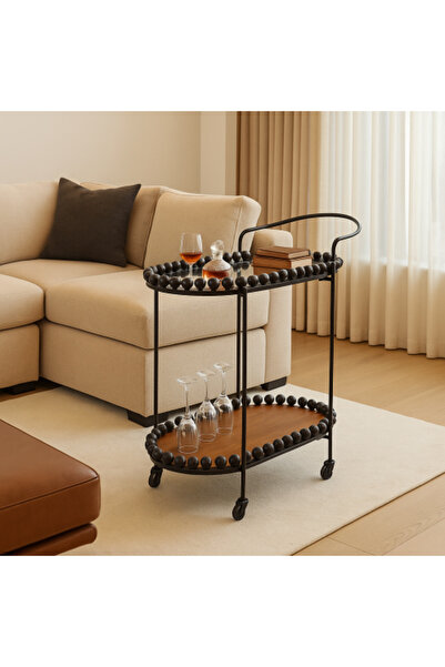 Palma homez 2-Tier Serving Trolley, Glass with Wood, Black Color, Size 84x40x...