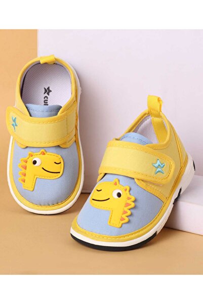 Cute Walk by Babyhug حذاء كاجوال مزين برسومات ديناصور - أصفر وأزرق فاتح