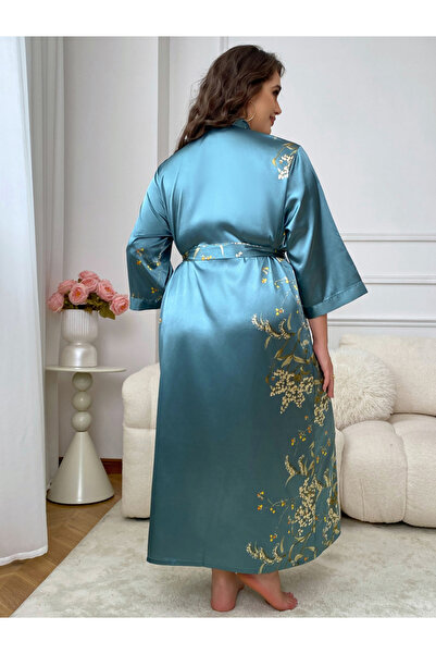 Take Two By Styli Women's Plus Size Floral Print Belted Robe