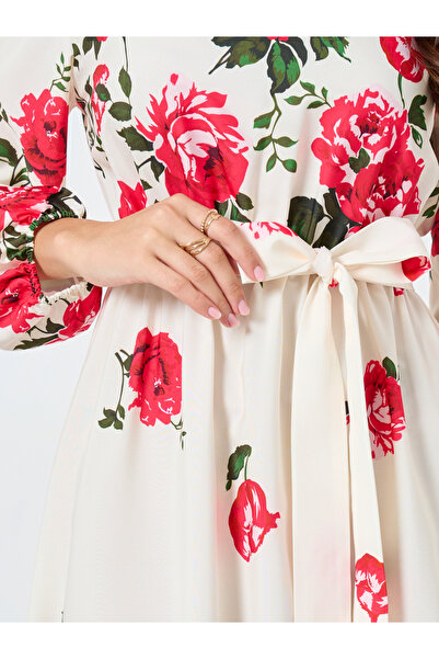 Take Two By Styli Floral Printed Tie Waist Elastic Cuffs Maxi Dress