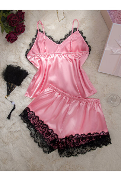 Take Two By Styli Women's Plus Size Lace Trim Cami Top With Shorts Pajama Set