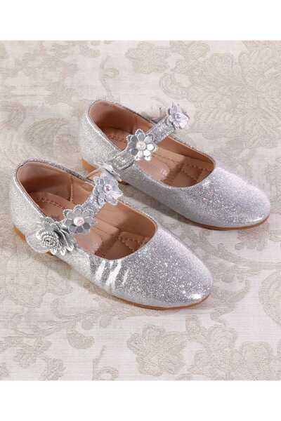 Cute Walk by Babyhug Velcro Closure Shimmery Ballerina with Floral Applique - Silver