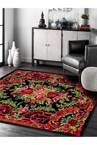 Serteks Karabağ Desenli Kırmızı Yıkanabilir Salon - Oturma Odası Halısı Yollu...
