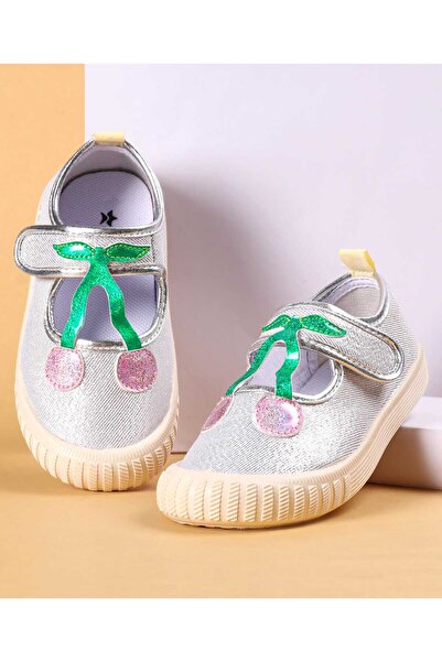 Cute Walk by Babyhug Casual Shoes with Velcro Closure & Cherry Applique - Silver