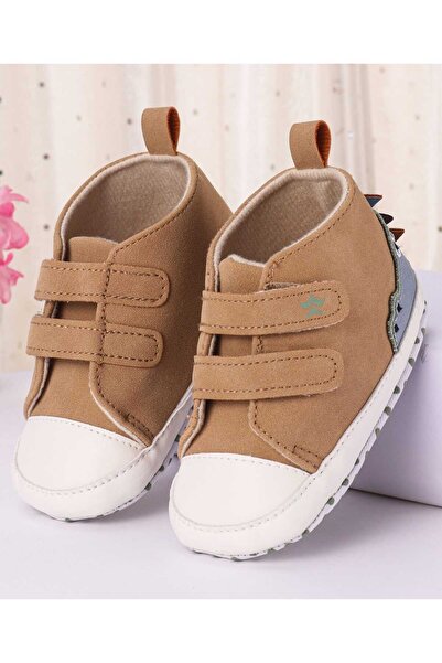 Cute Walk by Babyhug Velcro Closure Booties with Crocodile Applique - Khaki