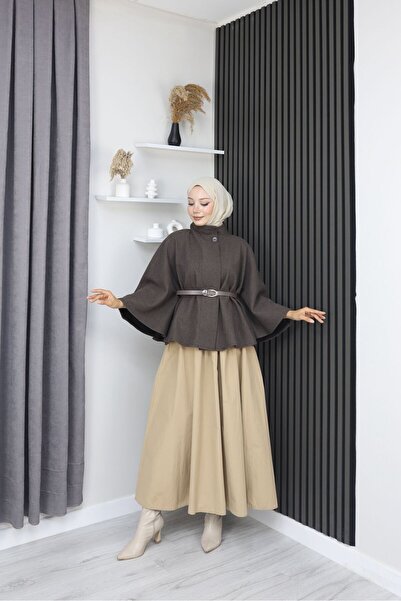 MİSS M.A.T FASHİON PREMİUM KALİTE DERİ KEMERLİ İTHAL KAŞE KISA PANÇO