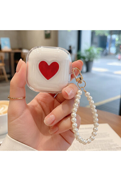 Samsung CaseOnn Galaxy Buds Live - Buds Pro Kılıf Figürlü Transparan Kalp Kırmızı