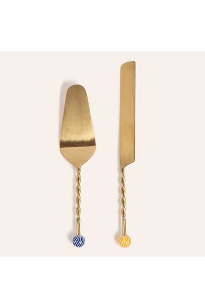 Zsa Zsa Zsu Rampur Çelik - Pirinç Servis Seti 6x30x2 Cm Mavi - Sarı