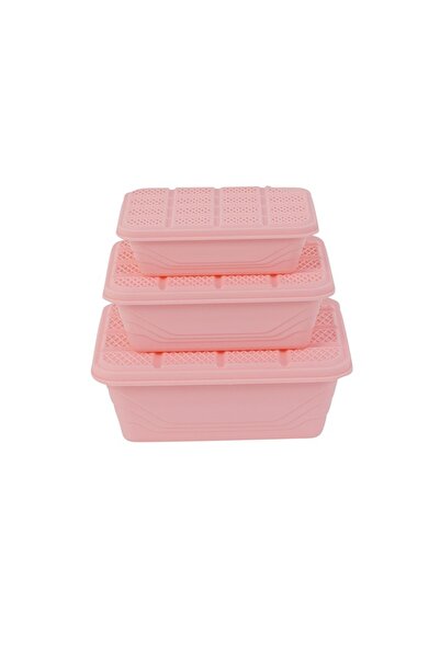 Lawazim Plastic Storage Box Set 3pcs Pink - BPA-Free Stackable Food Containers