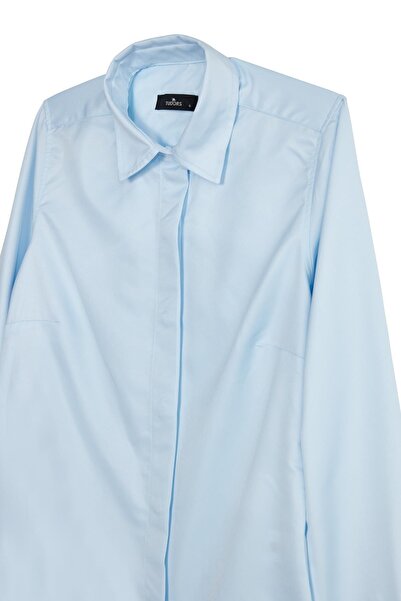 Tudors Women's Slim Fit Slim Fit Body Fitting Long Sleeve Hidden Button Detailed Blue Basic Shirt