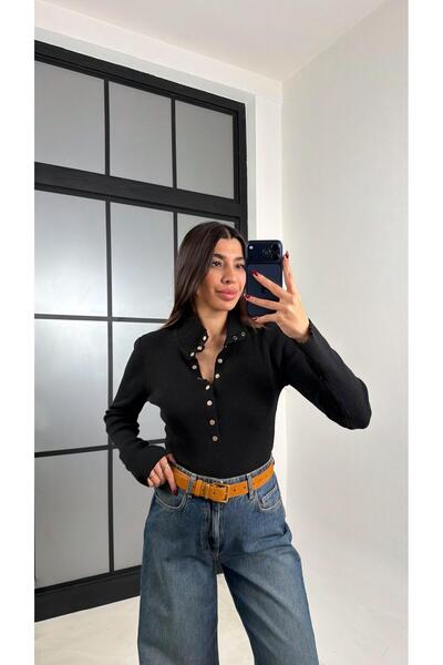 Gaus Black Snap Button Knit Sweater Gaus-00780