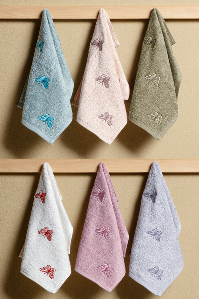 Bersay 6-Piece 30X50, 100% Cotton Bamboo, Embroidered Kitchen & Hand Towel Set – Soft, Absorbent, Stylish and Durable