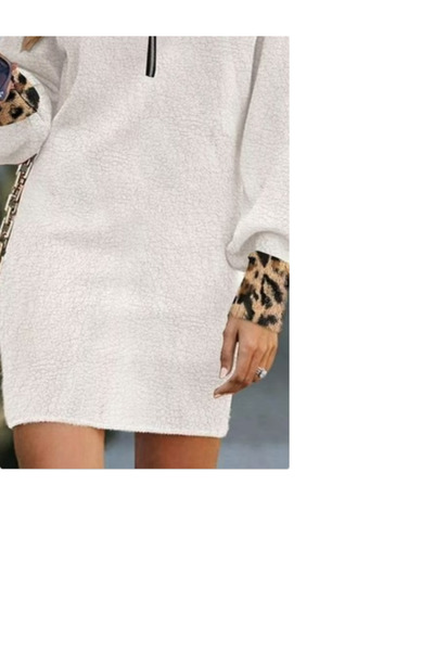 Genel Markalar Beyaz Mini Triko Elbise Hayvan Desenli