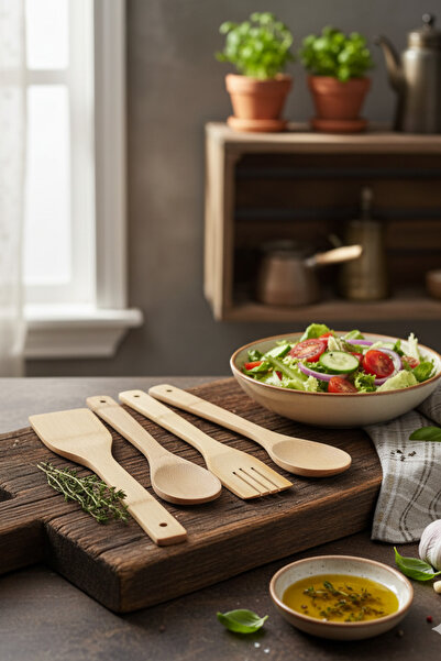 IVORY Wooden Bamboo Kitchen Spoon Set